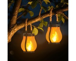 2 Zonne-lantaarns Buiten - Duale Oplading (USB/Zonne) - 2 Standen - Waterdicht - Hangend & Tafel - Voor Tuin en Feestdagen - Cadeau voor Vrouwen