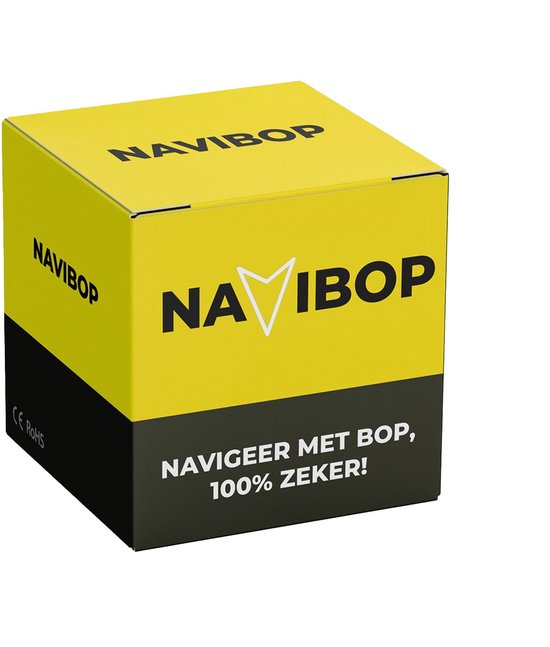 Emballage Navibop jaune et noir avec logo CE ROHS et texte "NAVIGUEZ AVEC BOP, 100% SÛR !".
