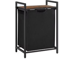 Wasmand 65L met Houten Bovenblad – Metalen Frame – Uitneembare Waszak – Waterafstotend – Compact Wasrek – 50×33×72 cm – Zwart