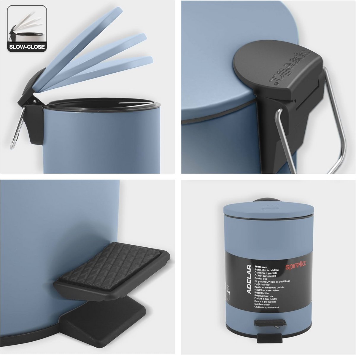 Cosmetica-emmer 3L van roestvrij staal met softclosemechanisme - Blauw