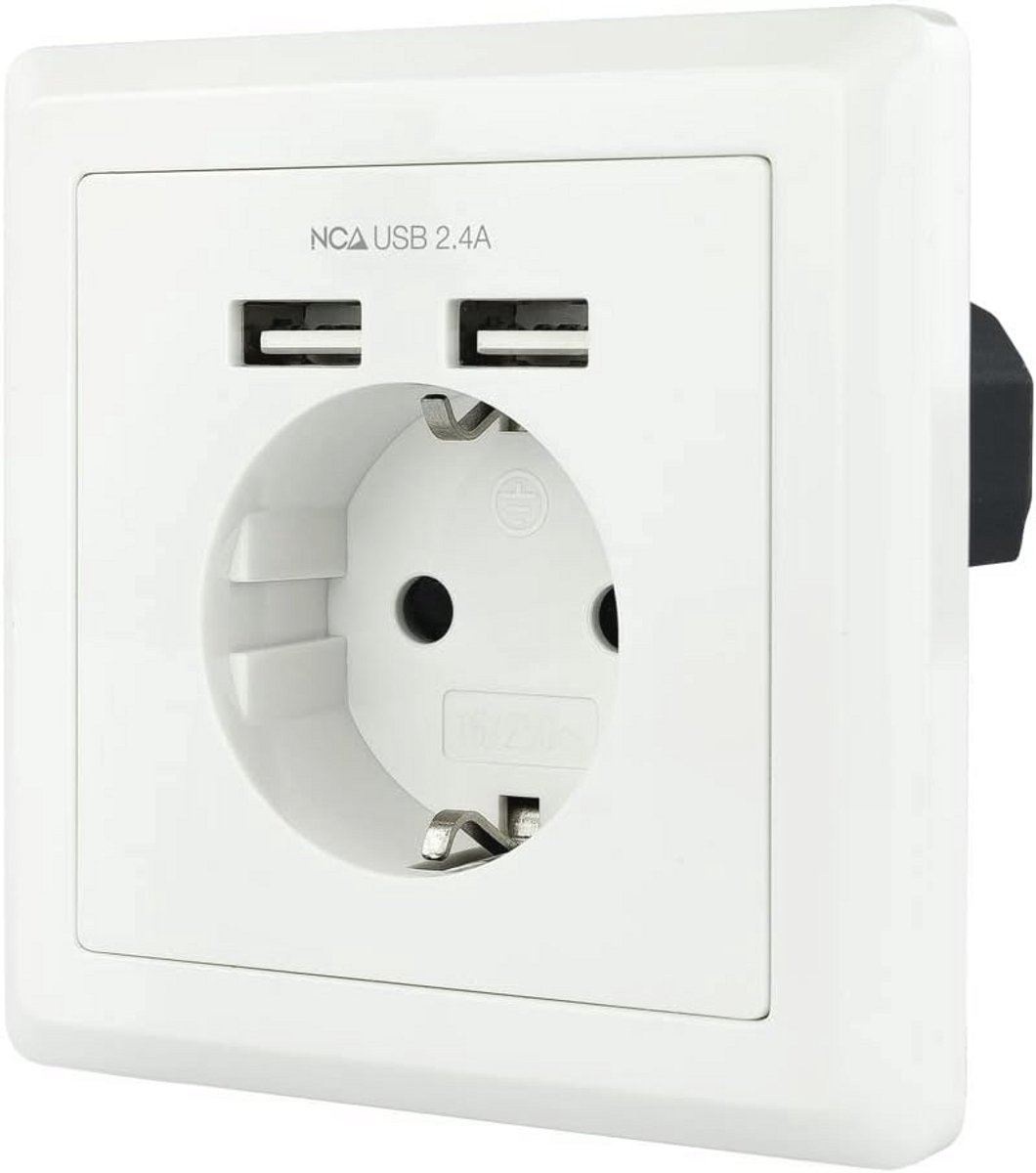 Schuko-stopcontact met 2 USB-poorten voor eenvoudig opladen, max. 2,4 A, wit, 250 V