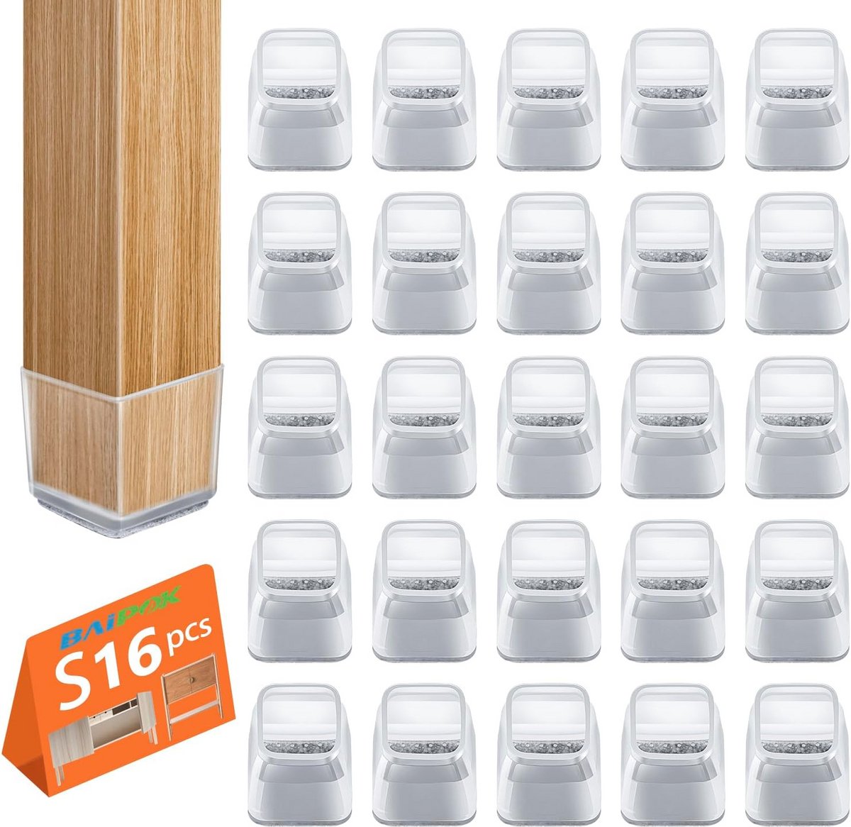 Stoelpootbeschermers 16 stuks - Siliconen Vloerbeschermers voor Meubels - Voorkom Krassen en Geluid