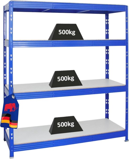 Floordirekt | Metalen rek met extra zware belasting, 4 niveaus, TÜV