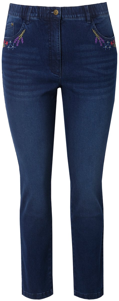 Ulla Popken - Dames - Jeans Mia borduursel comfortabele tailleband stretchdenim - Blauw denim - Maat 21