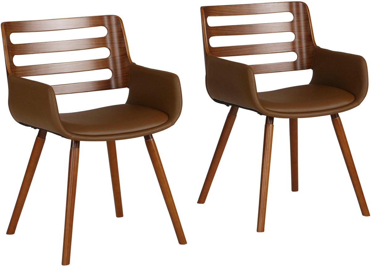 Notio Living Kingston-Eetkamerstoel - Armleuning - Bruin PU - Set van 2