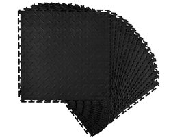 Insluitende Garagevloer Tegels, 16 Stuks 513 x 513 x 5 mm Modulaire Vloer, Diamantplaat Anti-Slip PVC Matten voor Werkplaats, Magazijn, Gereedskamer, Zwart