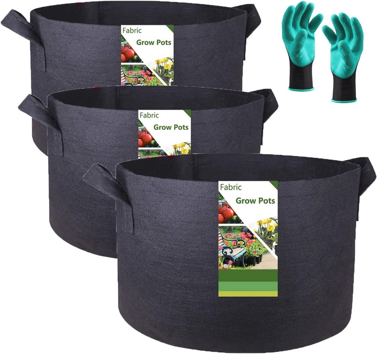 Set van 3 Herbruikbare Groentetassen 50 Gallon (30x16 inch) - Zware Katoenen Plant Potten voor Tomaten, Aardappelen, Bloemen en Groenten