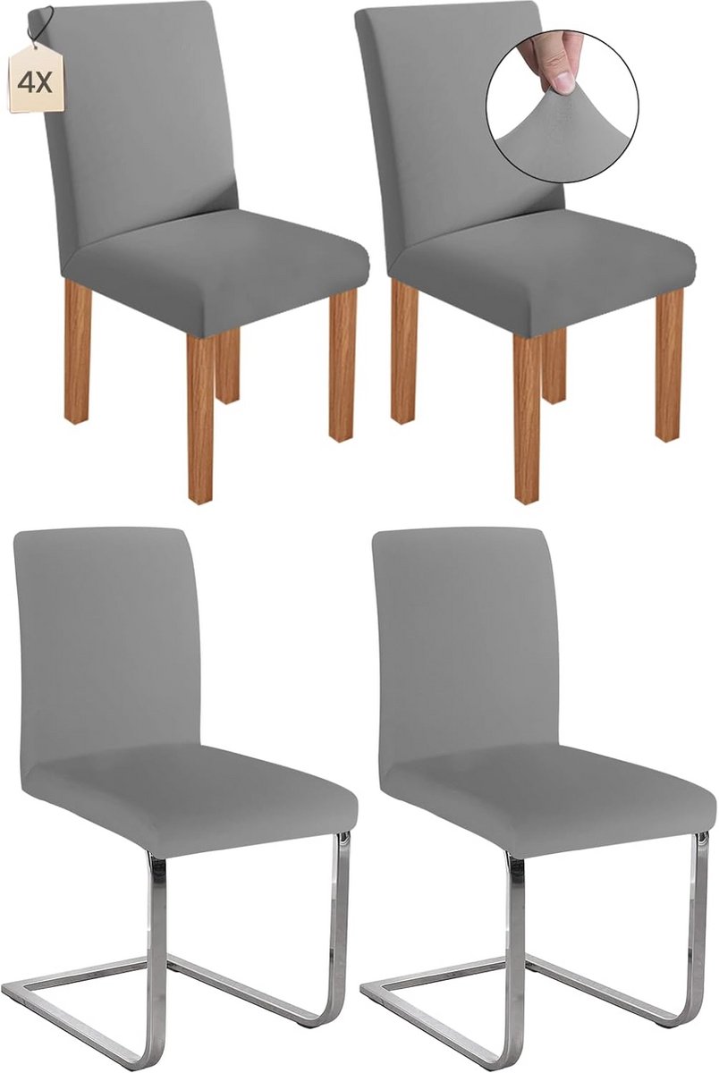 Stretch Stoelhoezen voor Kantelstoelen - Afneembaar en Wasbaar - Perfect voor Eetkamer en Feestdecoratie (4 Stuks, Lichtgrijs)