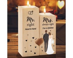 Huwelijkscadeaus voor geliefden - Houten kandelaars voor bruid en bruidegom, Perfect voor Kerst, Verjaardag en Valentijnsdag