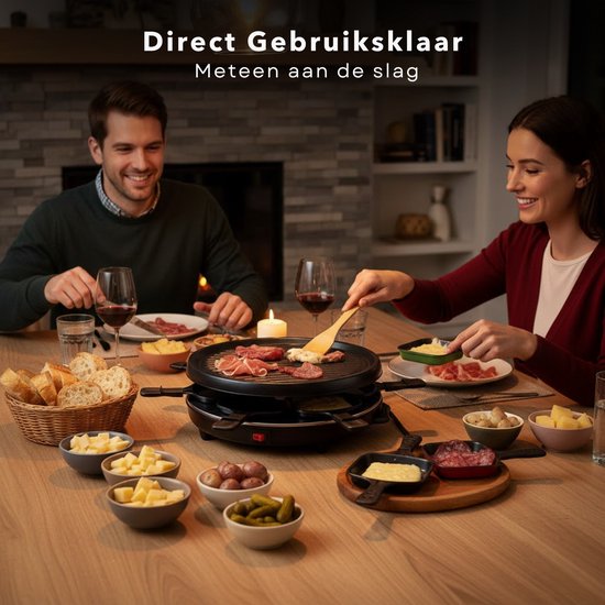 Cheqo® Raclette Grill - 6 Persoons - Stalen Grillplaat - Gourmet - Gourmetten - Antiaanbaklaag - PFAS-Vrij - Anti-Slip Voetjes - Houten Spatels - Eenvoudig Te Reinigen - Compacte Raclette — afbeelding 2