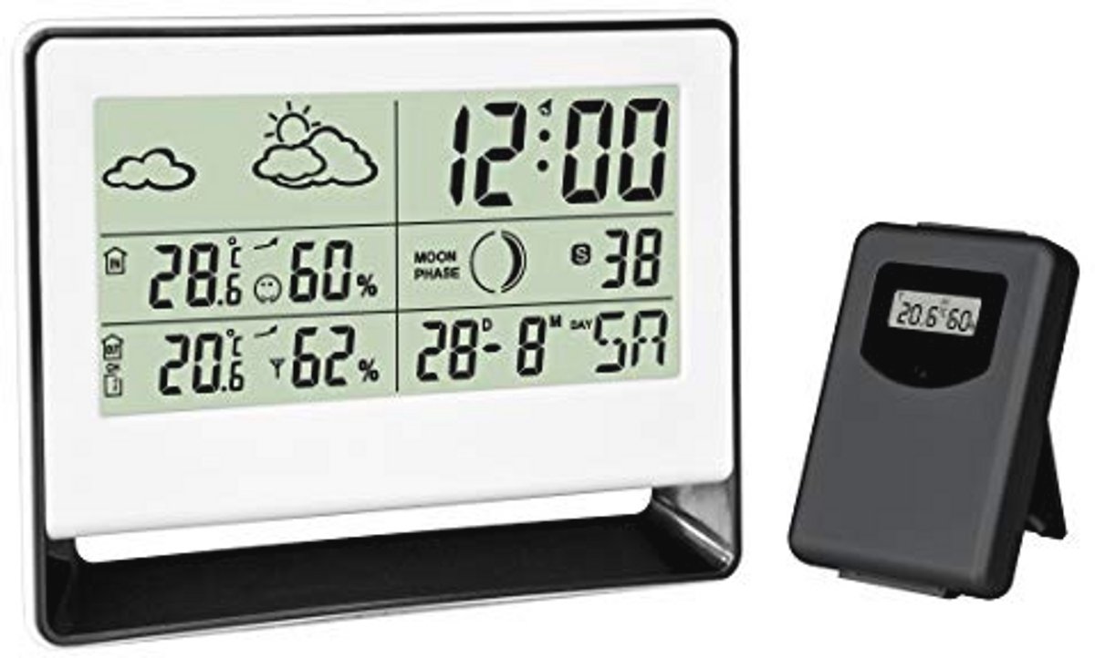 Weerstation met draadloze buitensensor voor binnentemperatuur en buitentemperatuur