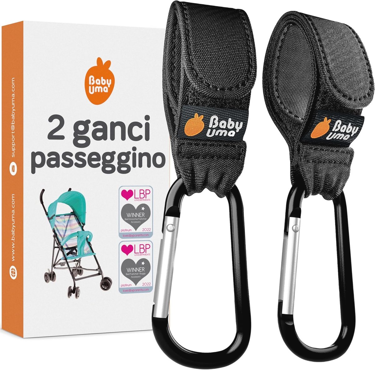 Kinderwagen Haken - Driemaal Bekroond Multifunctionele Haak voor Boodschappentassen en Handtassen - Zwart, 2 Stuks