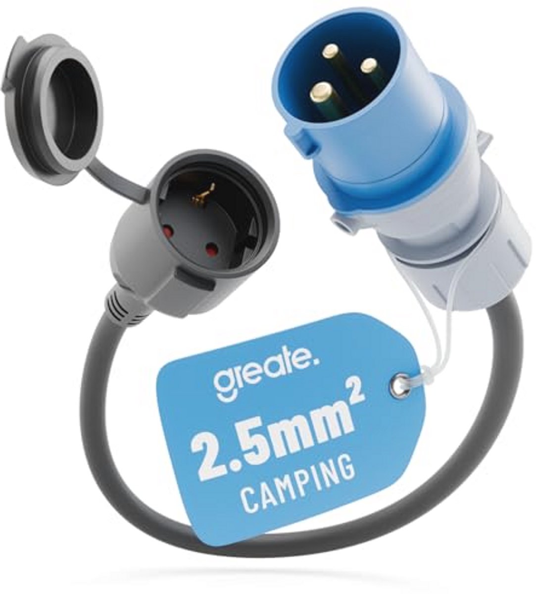 16A CEE-adapter met Schuko-koppeling – 230V met 50 cm kabel en IP44 bescherming voor campinggebruik