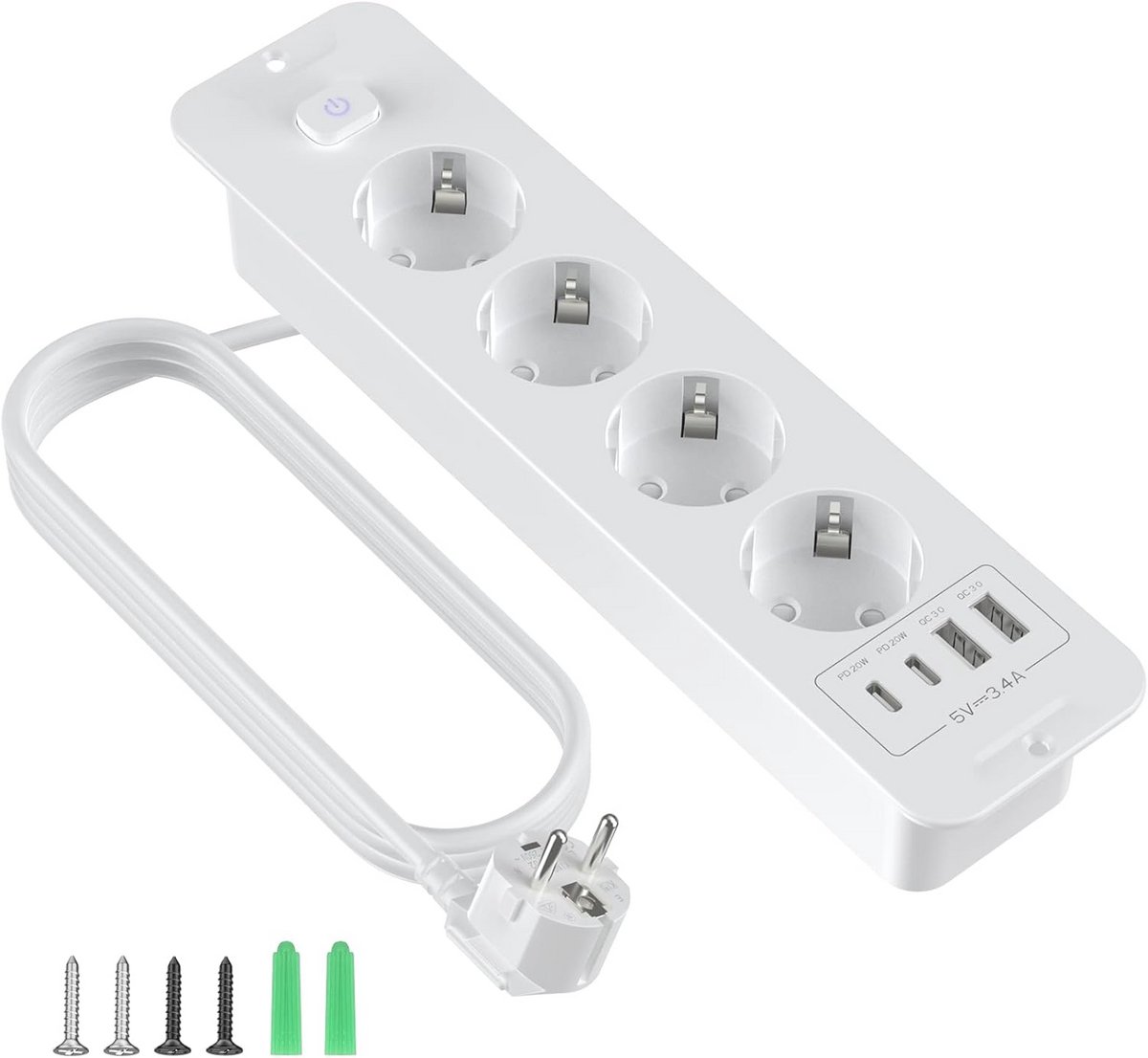 Tafelstopcontact met USB-C PD20W, 4-voudig inbouwstopcontact voor efficiënte aansluiting