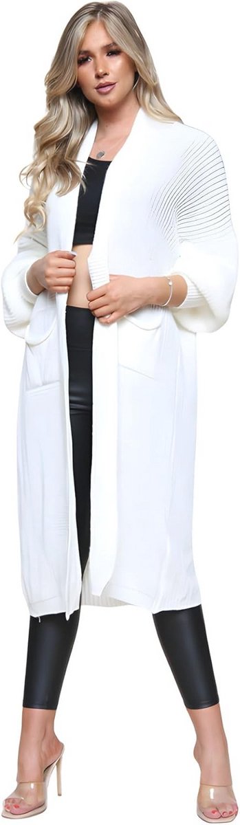 Grof gebreid maxi vest dames oversized met ballonmouwen