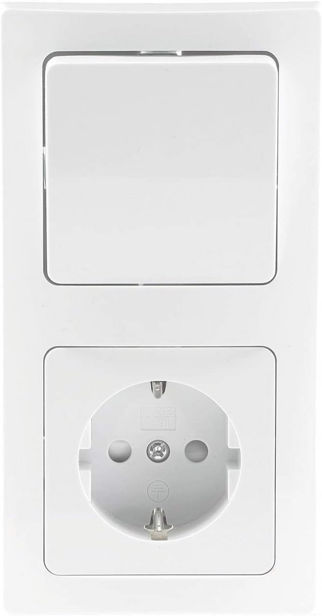 Lichtschakelaar met Stopcontact - Dubbel Afdekraam, 230V Geaard met Comfortabele Klemaansluiting