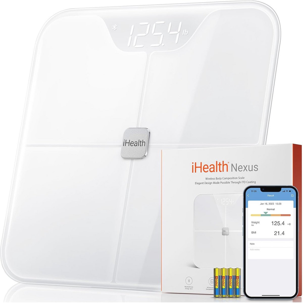 Slimme Bluetooth Personenweegschaal met 6 Lichaamsgegevens - Geschikt voor BMI, Vetpercentage en Spiermassa