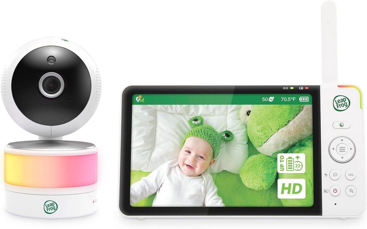Video Babyfoon met 7" HD 720p Scherm, 360° Pan & Tilt, Nachtzicht, Temperatuur & Vochtigheidssensor