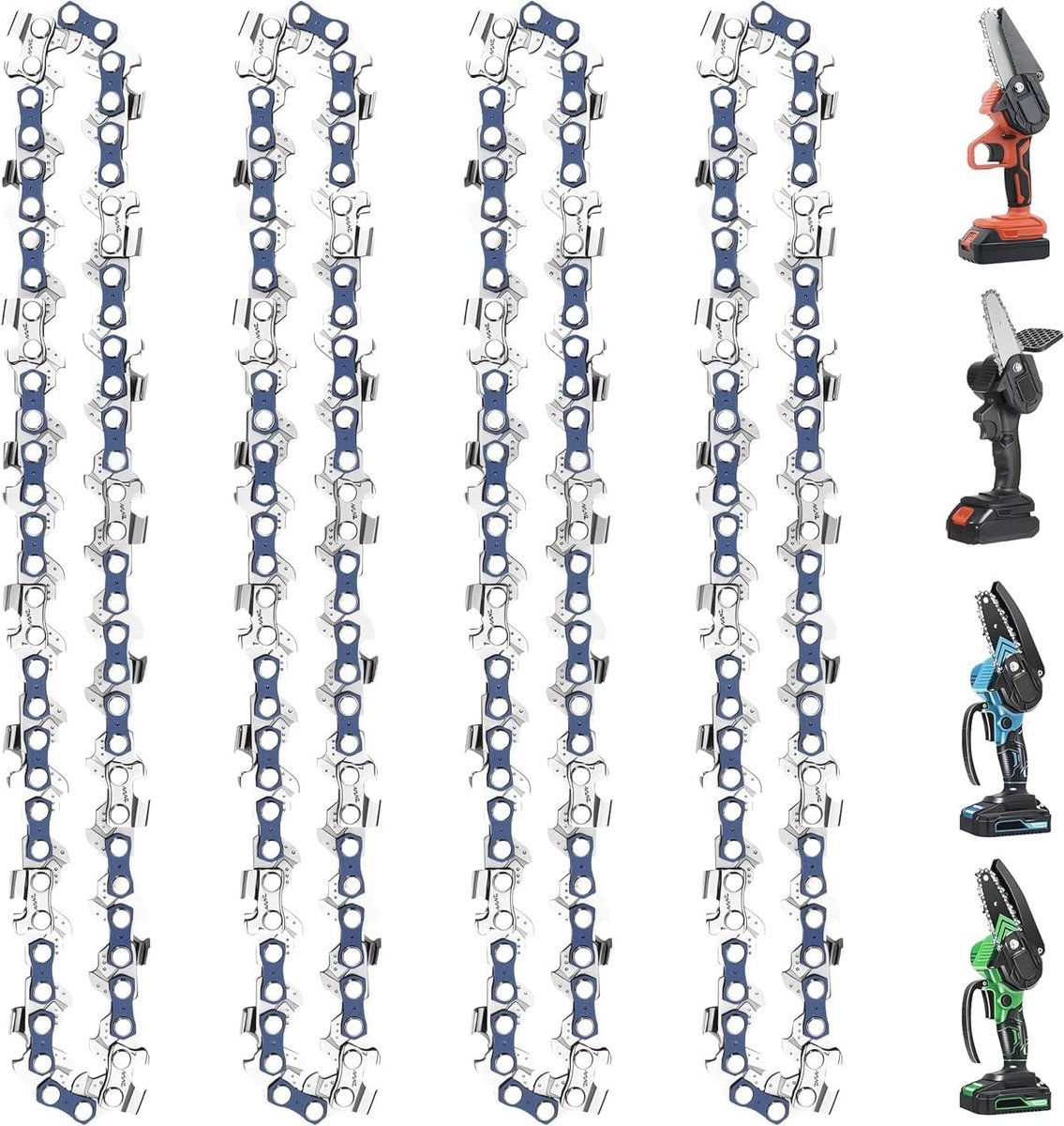 Mini-kettingzaag Set van 4 – Draagbaar, Oplaadbaar, voor Kettingzagen – 15 cm Zaaglengte met 1,1 mm Dikte