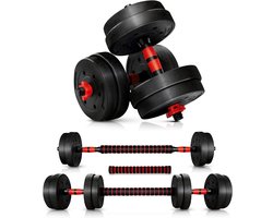 Luxari - 3-in-1 Pro Set - Dumbbell & Halterset in 1 - 20 KG - Verstelbaar - Complete Thuisgym Oplossing – Zwart/Rood