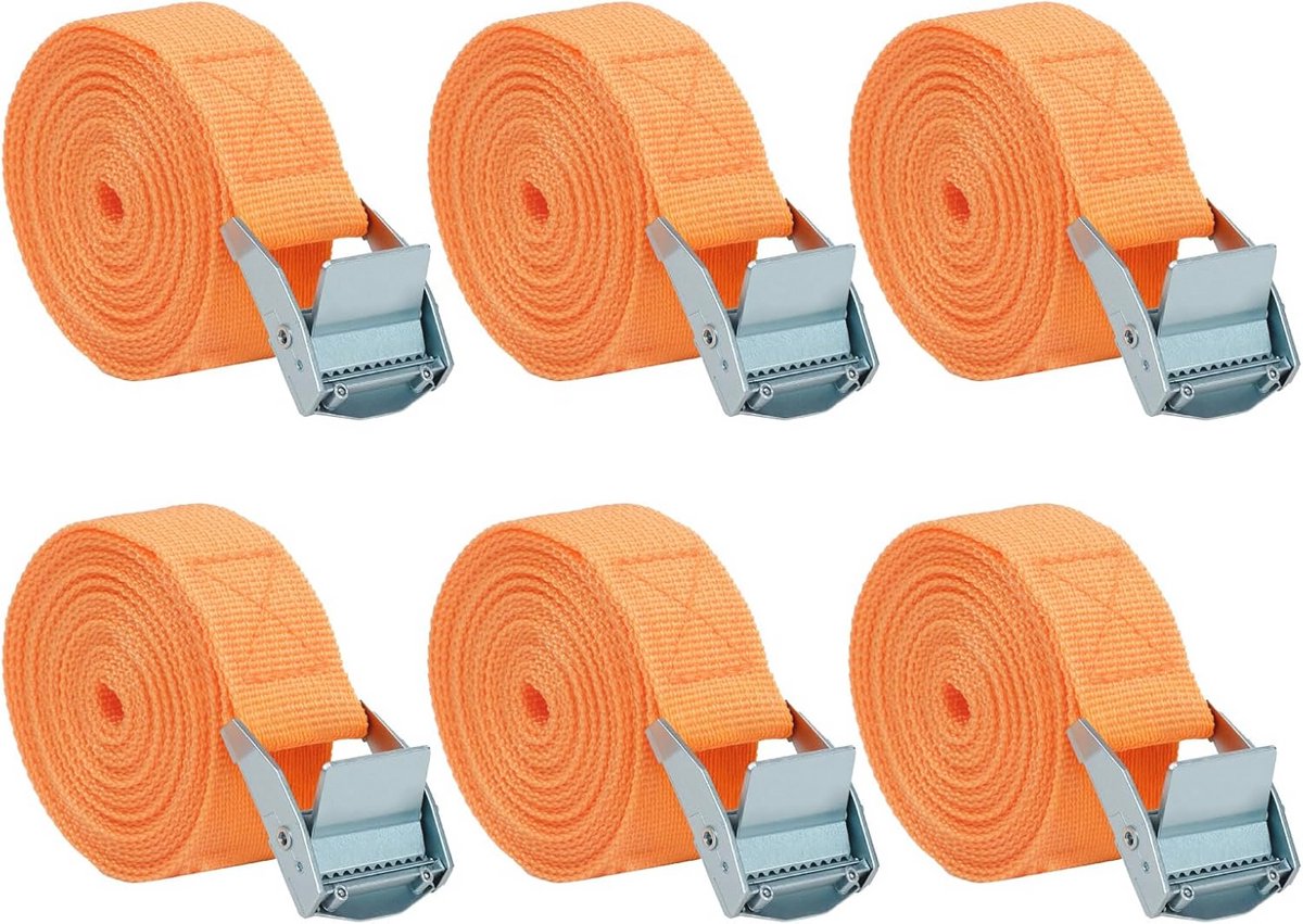 6 Stuks Spanbanden 25 mm x 2,5 m - Verstelbare Sjorriemen met Klemsluiting voor Auto, Fiets, Motor en Bagage
