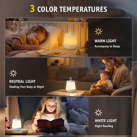 Bedlampje met aanraakscherm voor slaapkamer - Oplaadbaar led-nachtlampje met 16 kleuren RGB en afstandsbediening van Aimosen — afbeelding 2