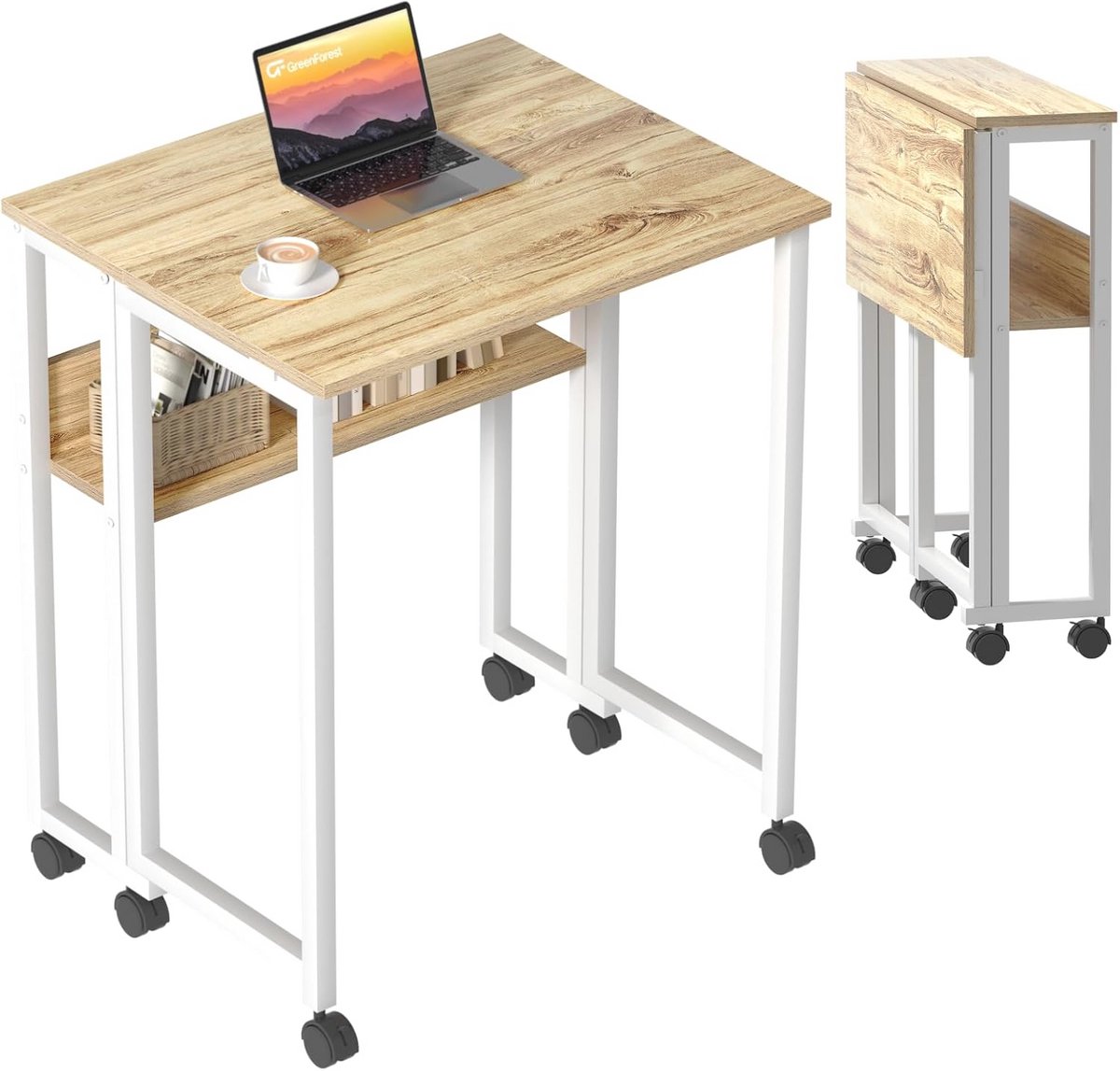 Klein Opvouwbaar Bureau met Wielen - Draagbaar en Lichtgewicht 80×50cm - Ideaal voor Kleine Werkplekken