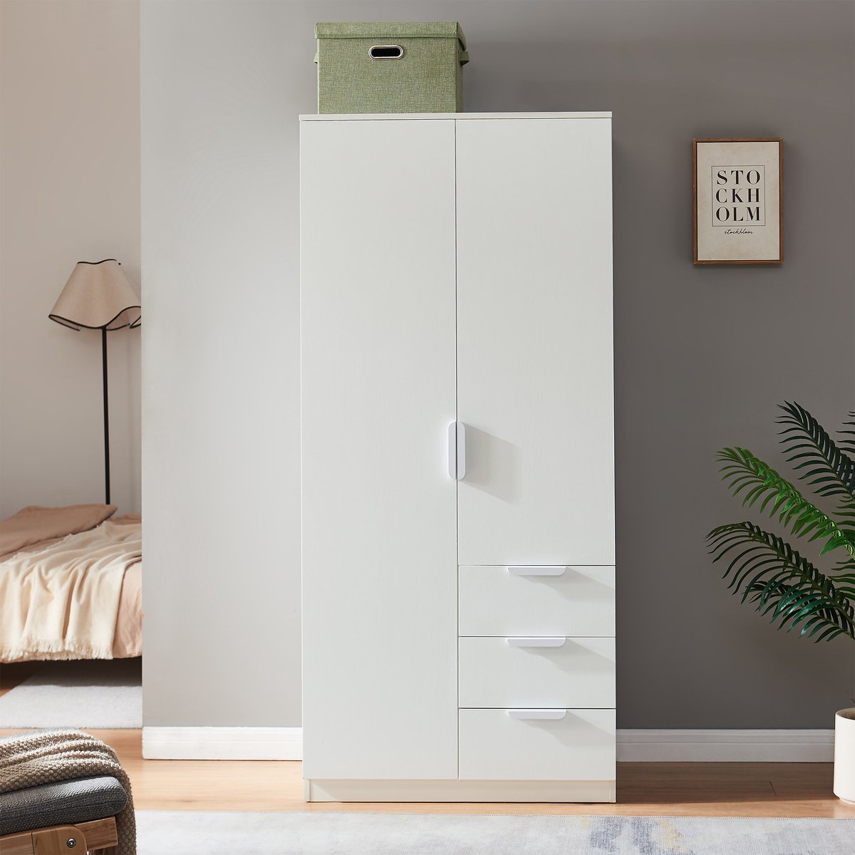 en.casa Kledingkast Eiselfing 176x80x52 cm met 4 vakken en 3 lades wit [en.casa]