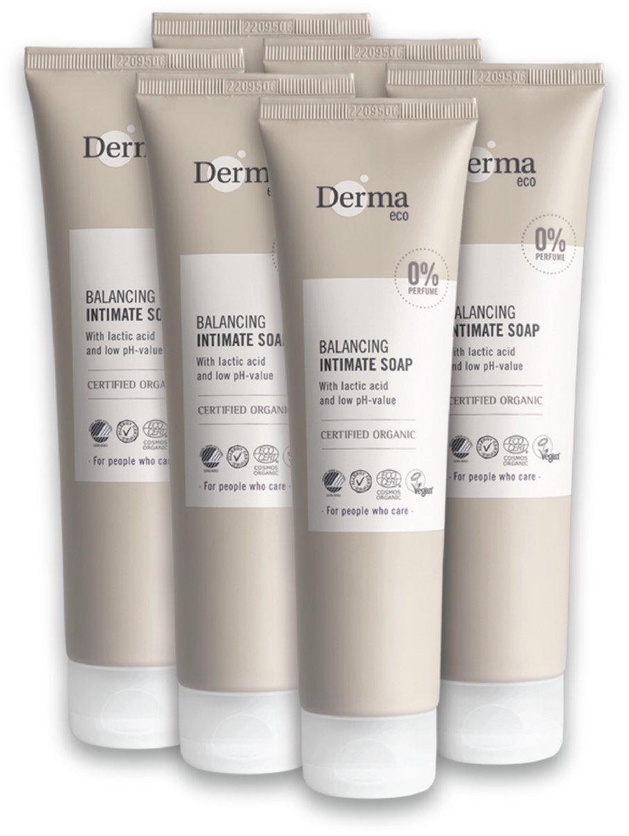 Derma Eco Intieme Zeep - Parfumvrij - Met Aloe Vera en Melkzuur - voor Gevoelige Huid - Allergy Certified - 6 x 150 ml