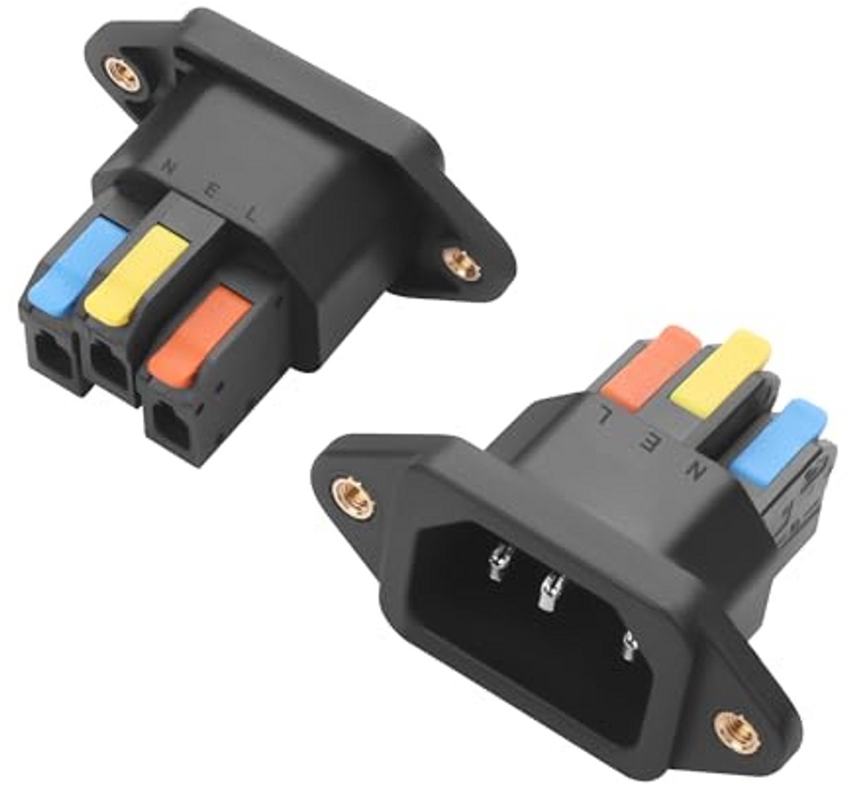 IEC C14 Netstekkeradapter – 10 A Voedingsadapter met Schroefbevestiging (Zwart)
