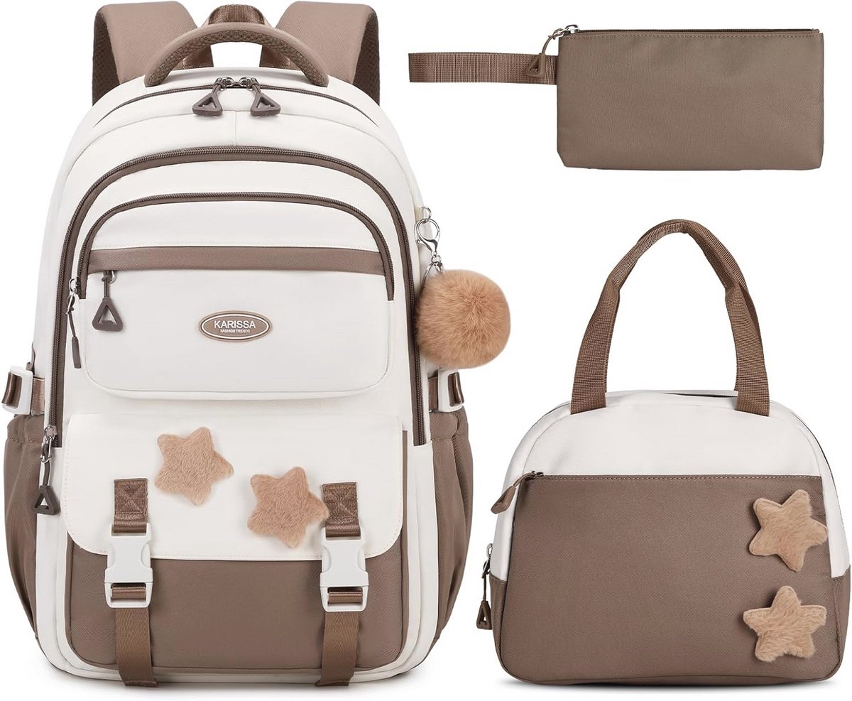 Meisjes Schooltas Set - 3-delige Rugzak met Lunchbox en Etui voor Basis- en Middelbare School