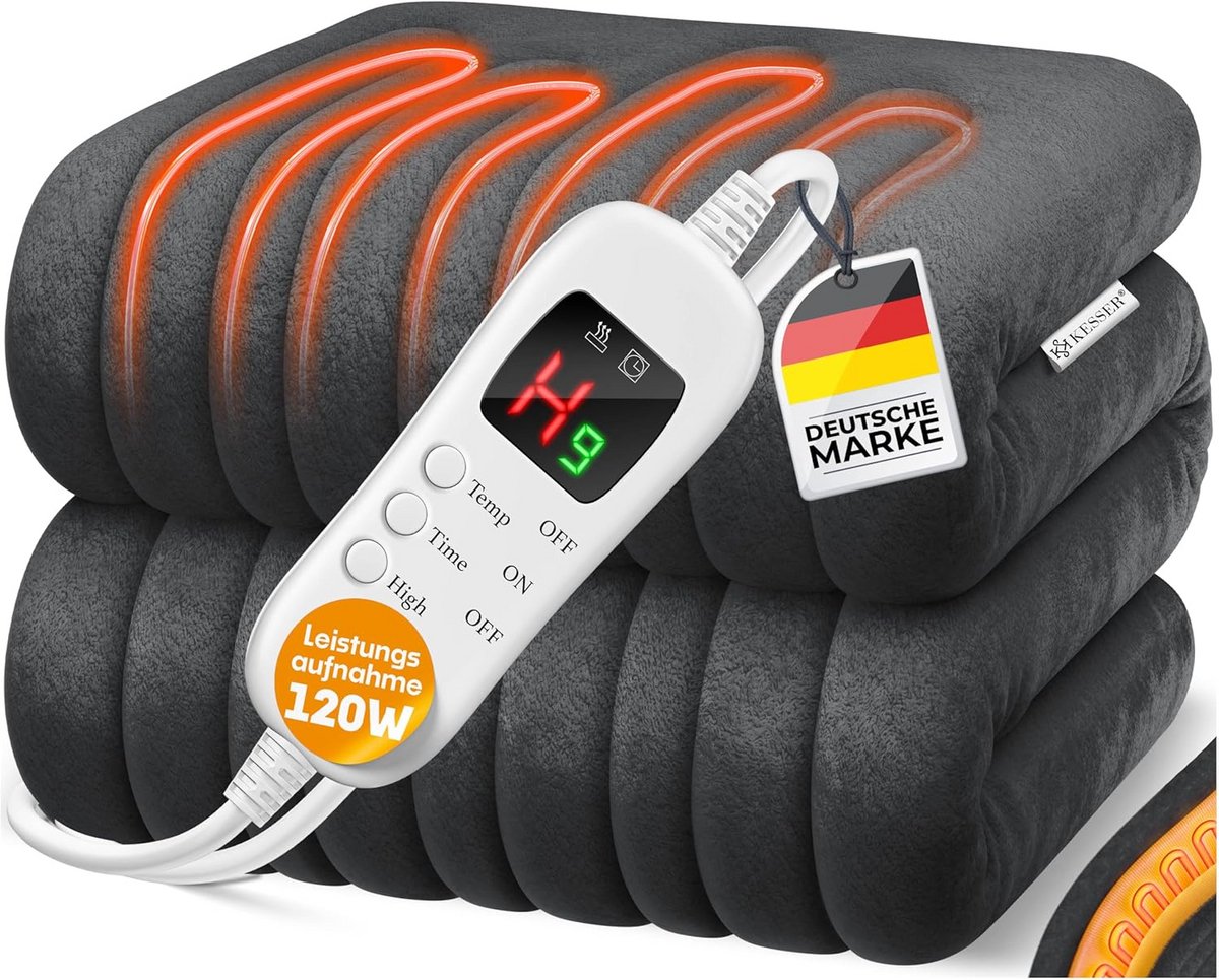 Elektrische Warmtedeken XXL | Dubbelzijdige Warmte Deken met Timer en 9 Temperatuurstanden | Wasbare Knuffeldeken tot 40 °C