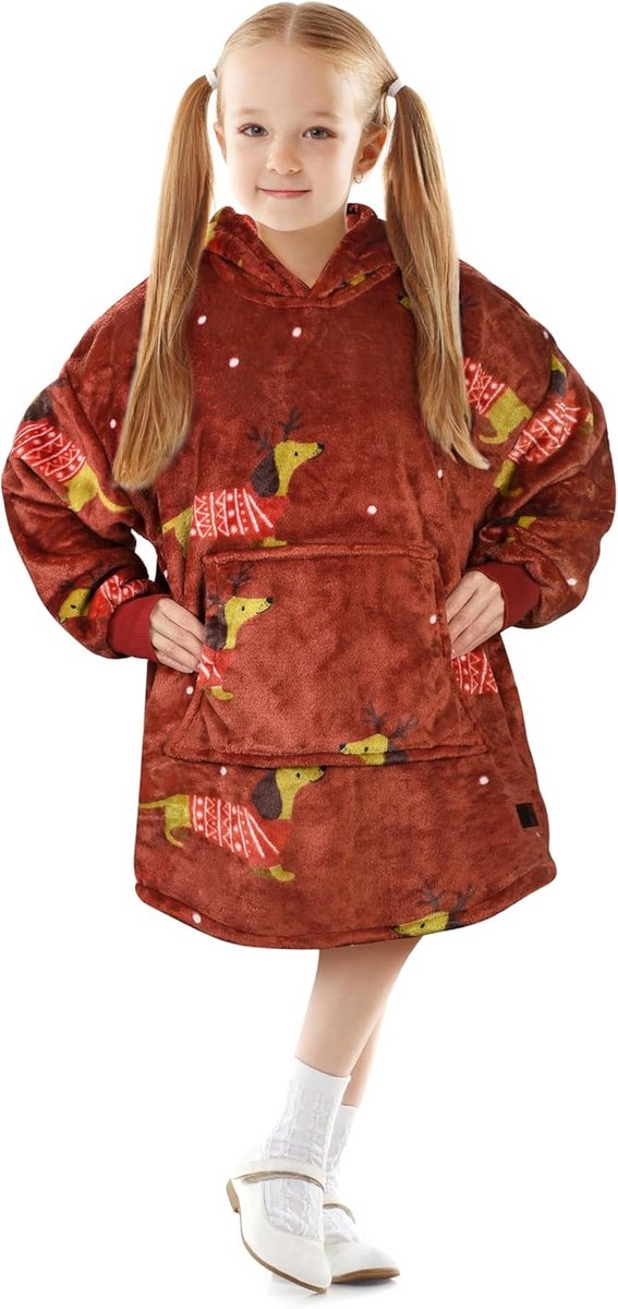 Oversized Kinderhoodie-deken voor Meisjes en Jongens - Knuffelfleece Draagbare Deken met Reuzencapuchon