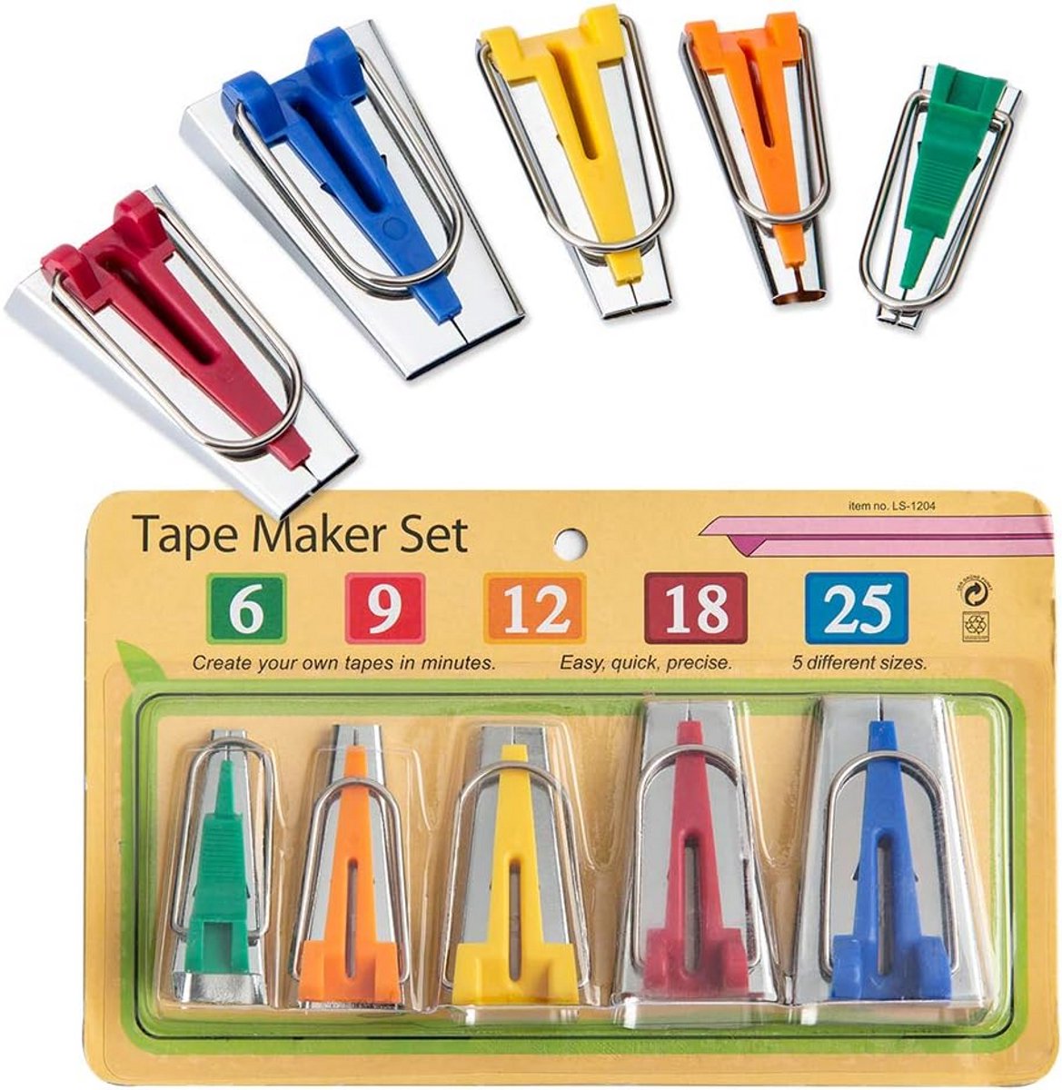Biasbandvormer Set - 5 Stuks voor Ideale Naaiprojecten met Verschillende Breedtes