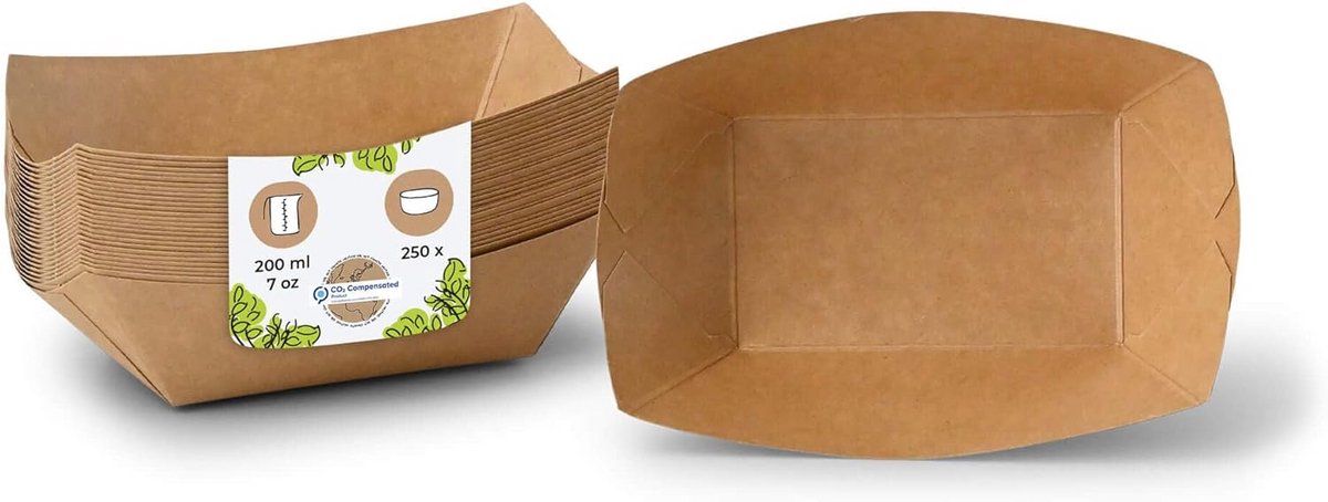 Duurzame kartonnen snackschalen 200ml - 250 stuks - Biologisch afbreekbaar