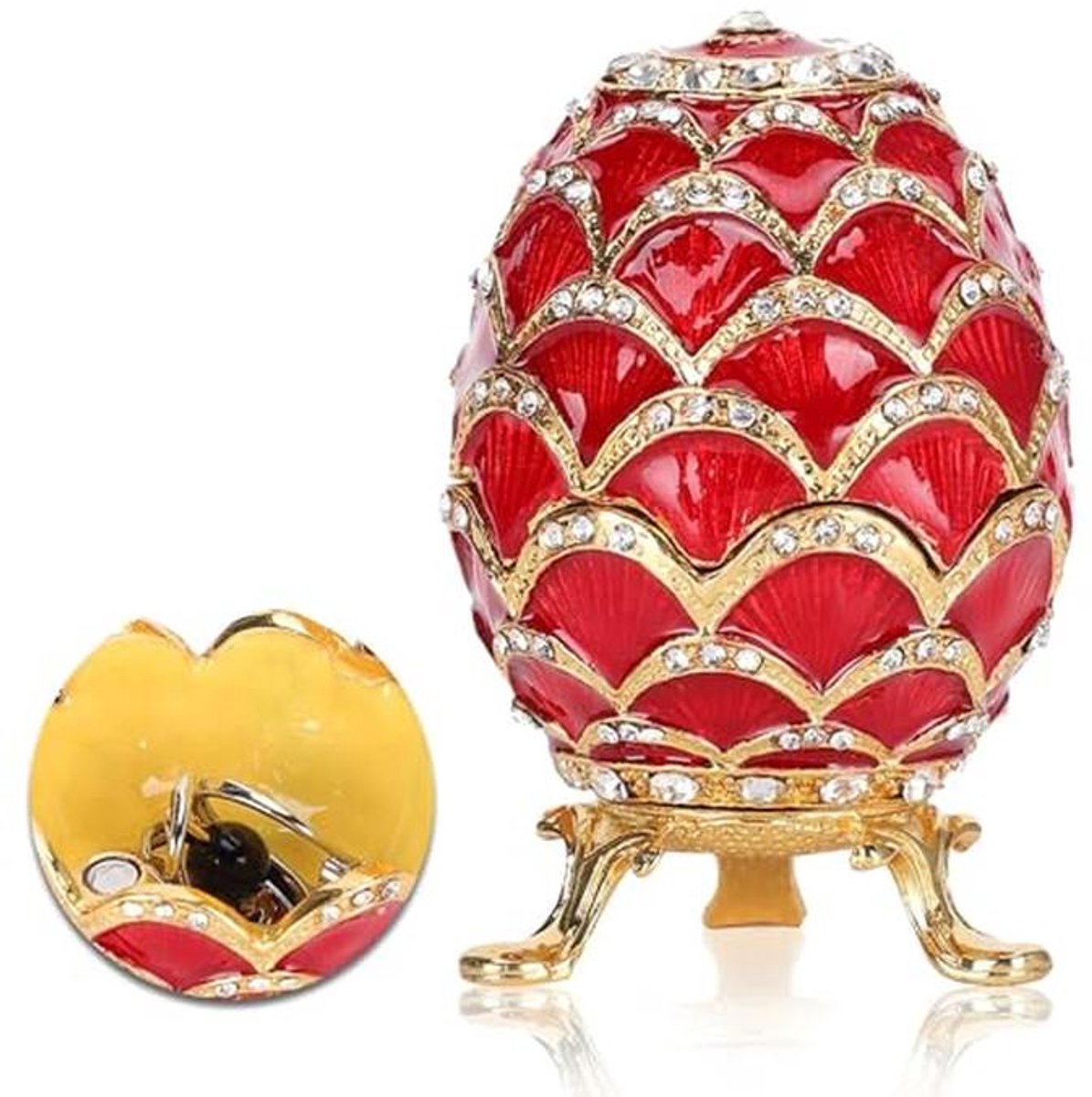 Decoratieve Geëmailleerde Sieraden Doos in Ei Stijl met Strass - Mini Organisator voor Ringen en Oorbellen