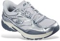 Zilverkleurige Skechers sneaker met mesh en metallic details.