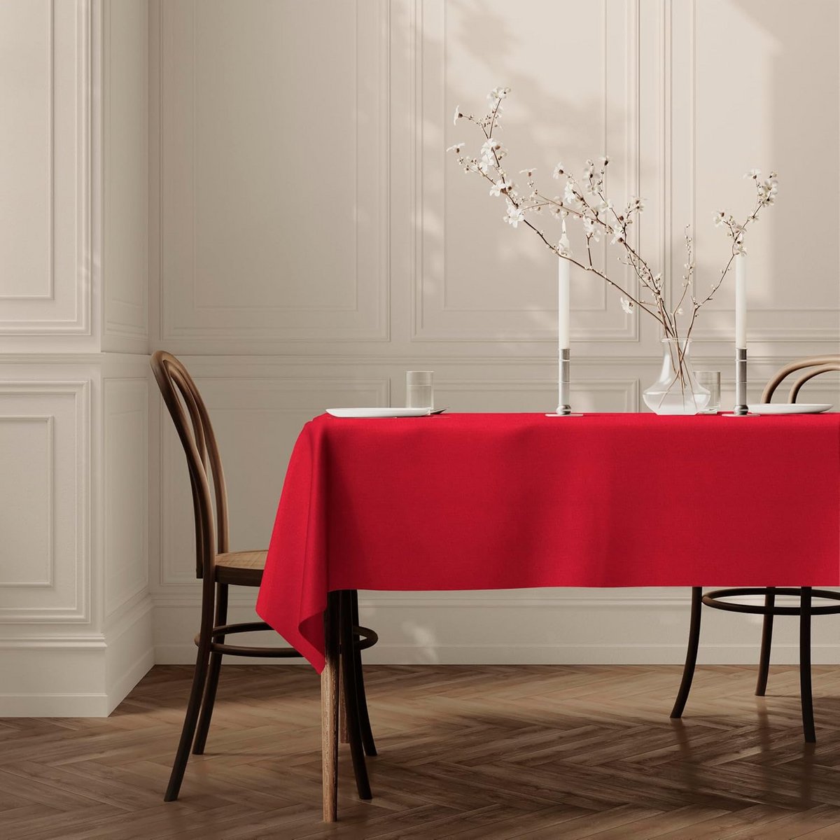 Onderhoudsvriendelijk rechthoekig tafelkleed van polyester 140 x 200 cm in effen rood