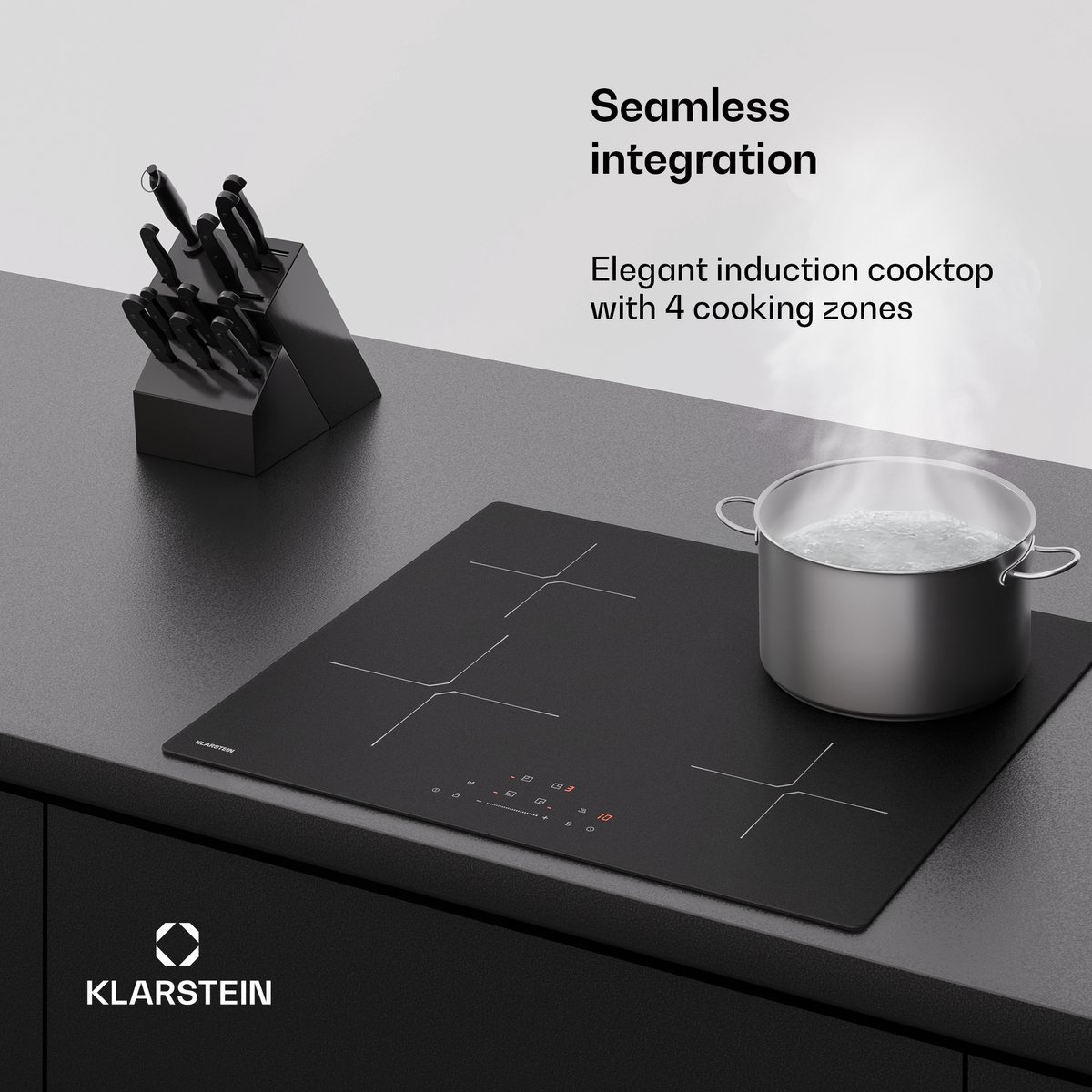 Klarstein Inductiekookplaat PowerGlide - 60 cm inbouw, 4 zones, 7400 W boost, touchslider, timer, kinderslot, krasvast mat glas, restwarmte-indicator, inductiekookplaat - Kookveld - Induction Hob - Inductie Kookveld