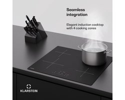 Klarstein Inductiekookplaat PowerGlide - 60 cm inbouw, 4 zones, 7400 W boost, touchslider, timer, kinderslot, krasvast mat glas, restwarmte-indicator, inductiekookplaat - Kookveld - Induction Hob - Inductie Kookveld