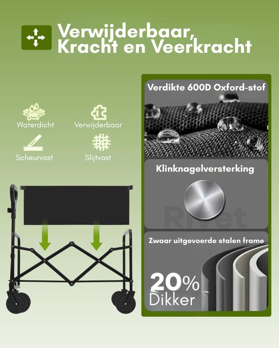 DnA® Bolderkar Opvouwbaar Luchtbanden - Bolderkar Opvouwbaar - Bolderkar Kinderenvervoer - Zwart - 72cm x 48cm x 95cm van DnA® — afbeelding 5