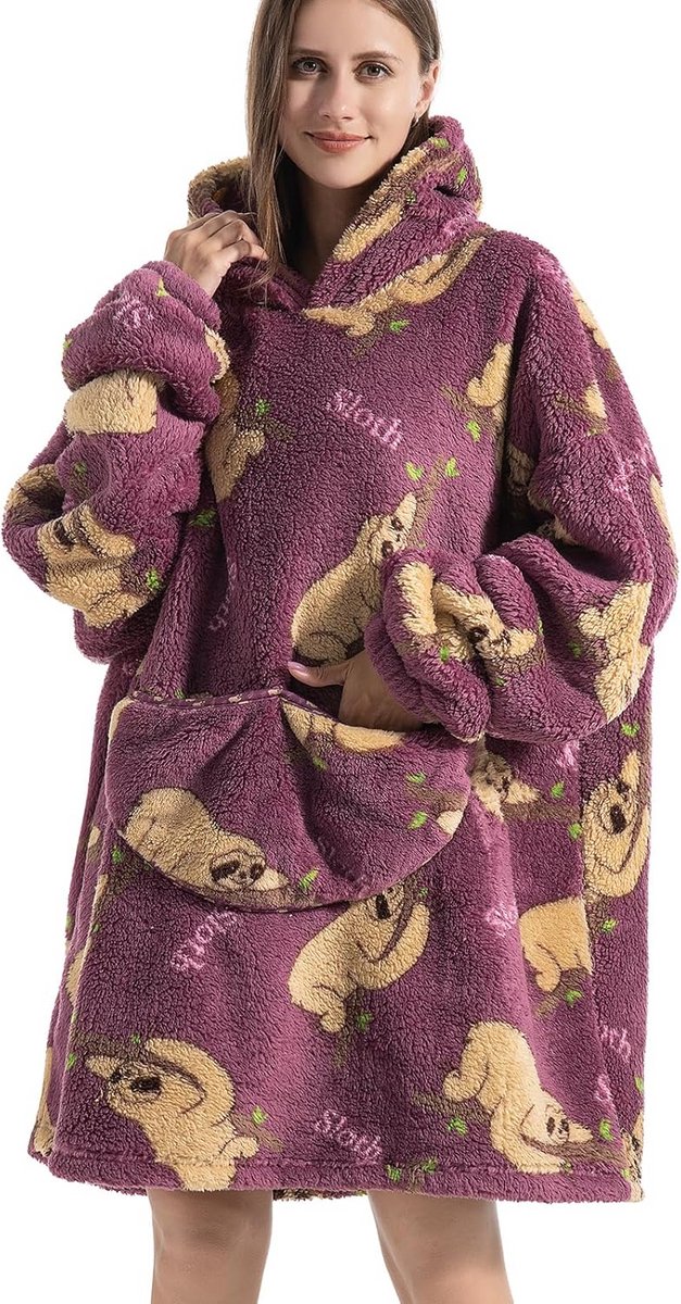 Oversized Hoodiedeken met Grote Zak - Comfortabele Sherpafleecedeken voor Dames, Heren en Tieners