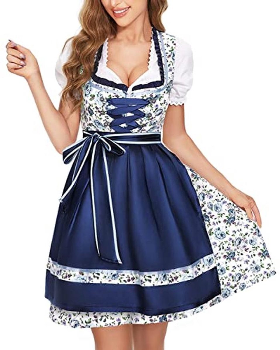 Traditionele Dirndl-jurk voor Vrouwen - Perfect voor Oktoberfest en Carnaval - Dameskostuum in Blauw