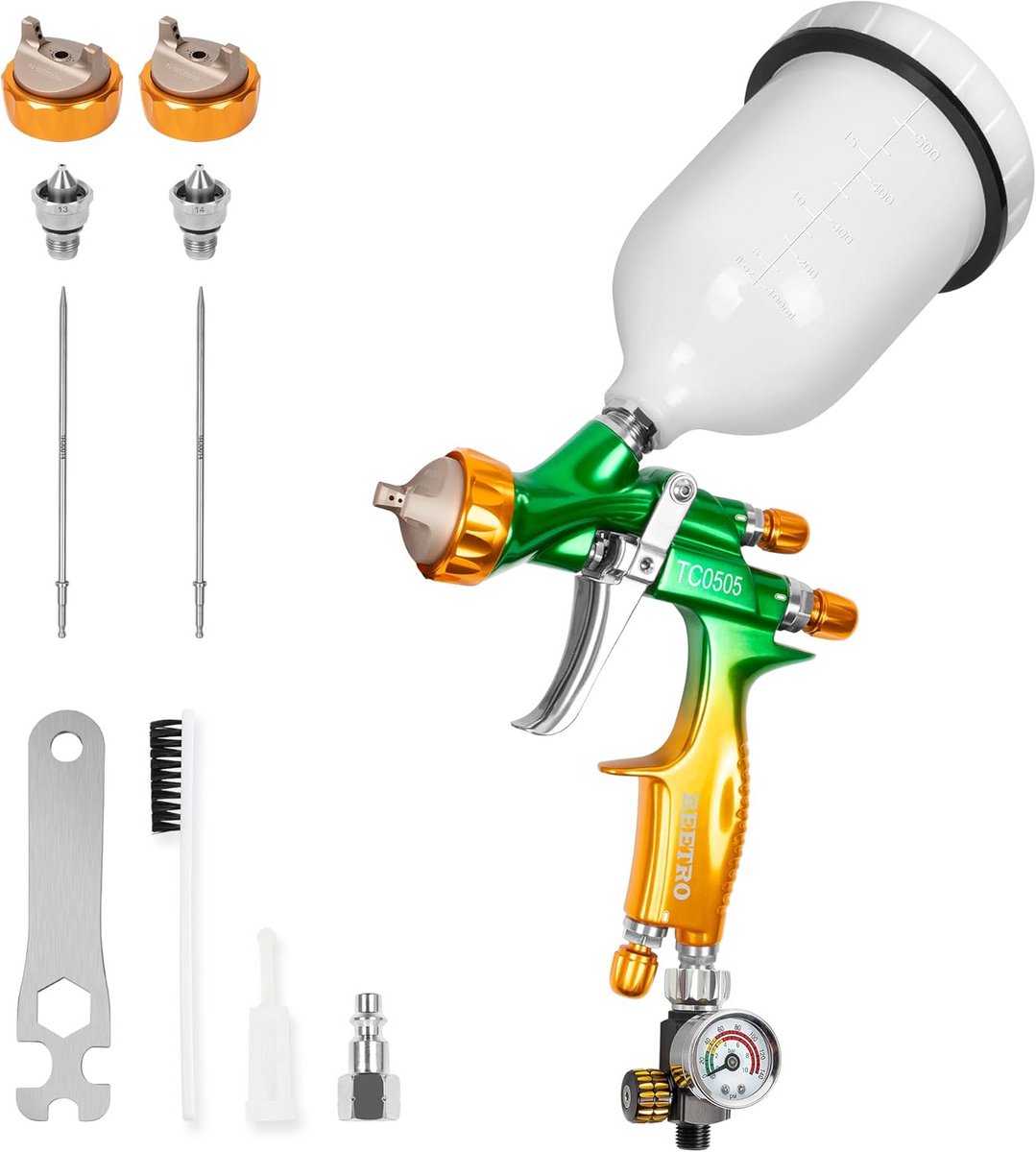 Professioneel HVLP Luchtspuitpistool met Brede Spuitpatroon en Luchtregelklep - 600ml Capaciteit