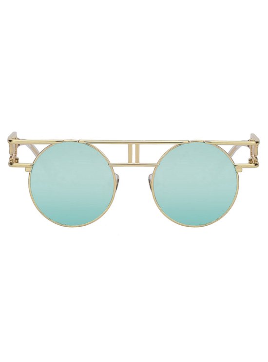 KIMU Ronde Zonnebril Steampunk Burning Man - Goud Montuur Rond - Lichtblauwe Spiegelglazen - Blauw Blauwe Gouden Retro Vintage Festival van Merkloos — afbeelding 2