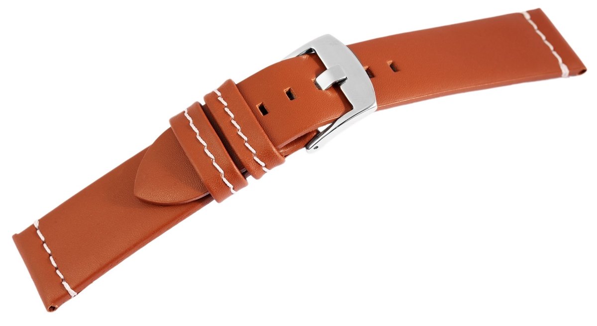 Engelhardt Engelhardt heren vervangende armband LB0041 Horlogeband van echt leer, lichtbruin, witte stiksels, 18 mm - 24