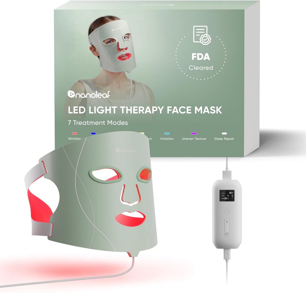 Gezichtsmasker met LED-licht - 7 modi, oplaadbaar rood licht, RGB & NIR-LEDs