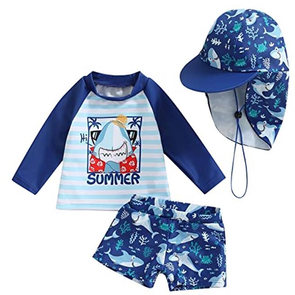Pasgeboren baby jongen zwempak set met anti-uv T-shirt en zwembroek