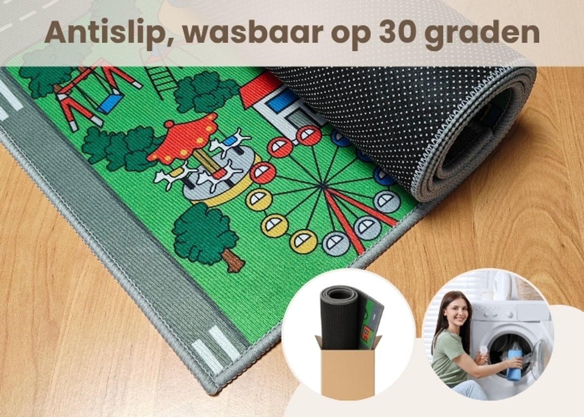 Speelkleed city - vloerkleed met Wegen & Stad - Antislip - Speelmat / speeltapijt voor Kinderen - 133 x 190 cm - Wasbaar — afbeelding 3