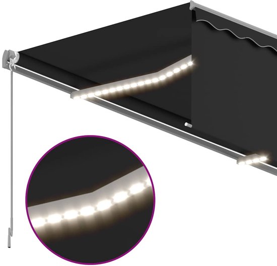 vidaXL Store à enrouleur à déploiement manuel LED 4,5 x 3 m Anthracite